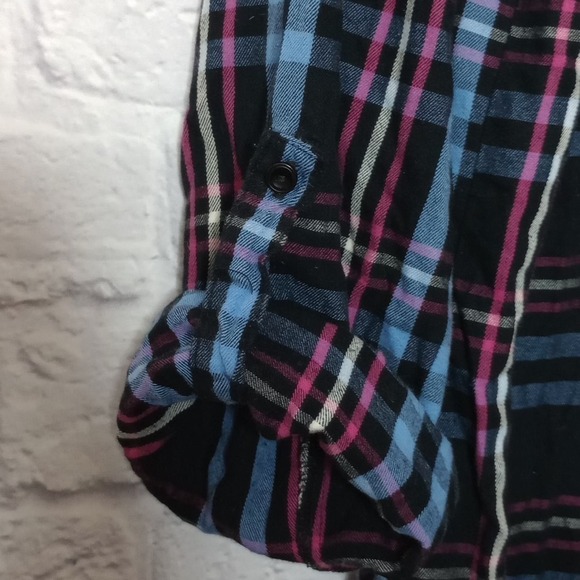 Betsey Johnson M Ruffle Front Sleep Shirt Top Long sleeve button front Plaid  M - Picture 6 of 7